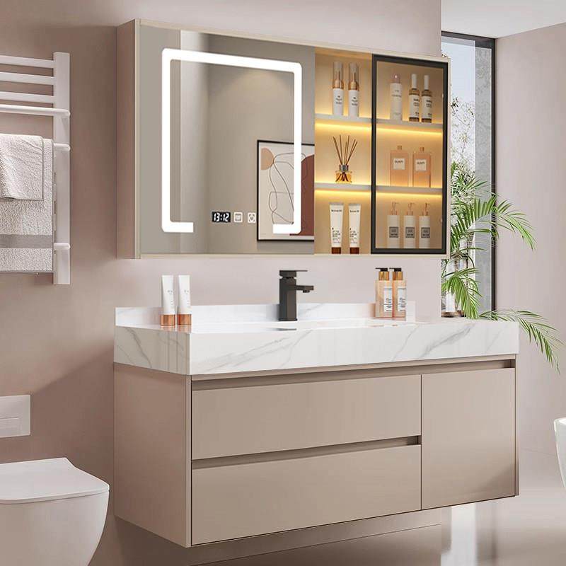 新款浴室柜组合岩板陶瓷无缝一体浴柜洗漱台化妆室洗脸洗手台盆