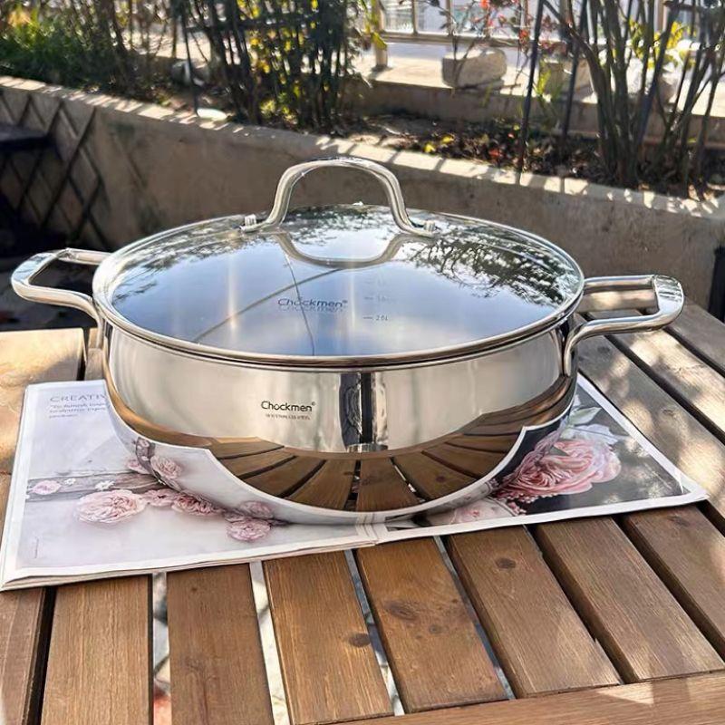 304不锈钢火锅锅清汤锅焖锅打边炉家用电磁炉燃气通用加厚