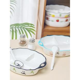 陶瓷分格餐盘大人儿童家用分隔减脂减肥食堂211多格创意熊猫餐盘