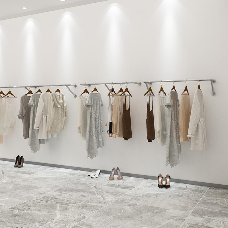 服装店展示架上墙壁挂式创意定制不锈钢女装店装饰陈列货架挂衣杆