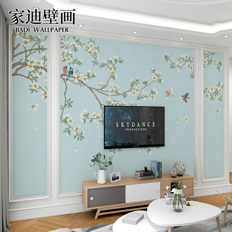 新中式花鸟影视墙壁纸 客厅卧室电视背景墙壁画 T美式墙纸墙布壁