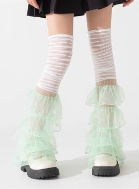 袜套夏季薄款蕾丝花边绿色腿套辣妹甜酷防晒堆堆袜个性小腿袜亚比