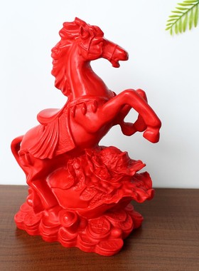 朱砂家居客厅摆件马上发财公司前台办公室装饰摆设红色马百财白菜