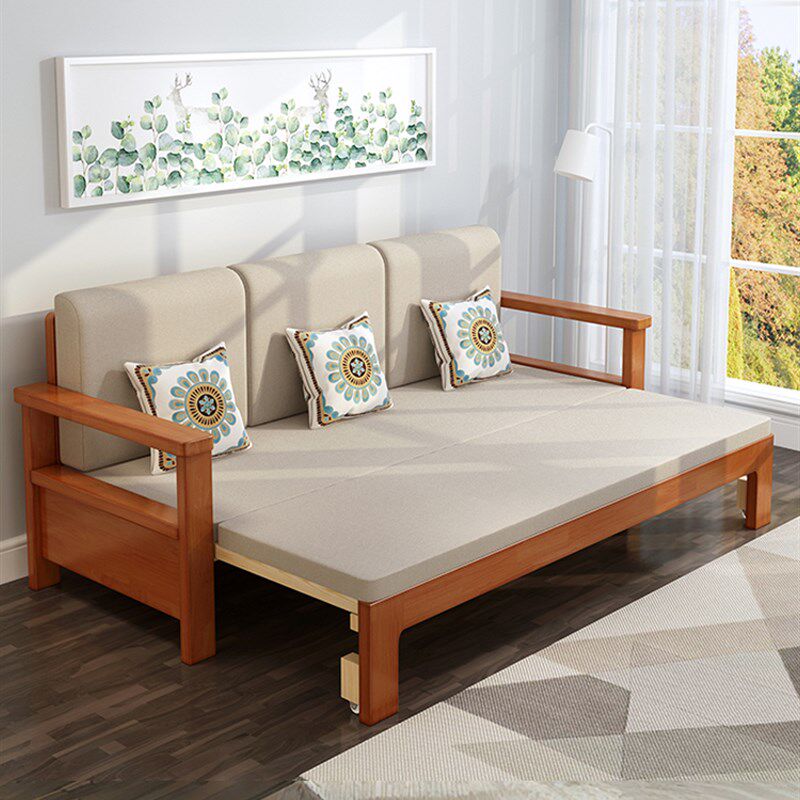 全实木沙发床可折叠推拉双人坐卧一体两用客厅小户型多功能伸缩床