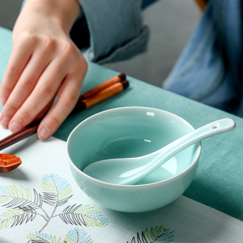 青瓷米饭碗简约家用中式陶瓷碗6/8/10个装吃饭碗小碗日式餐具套装