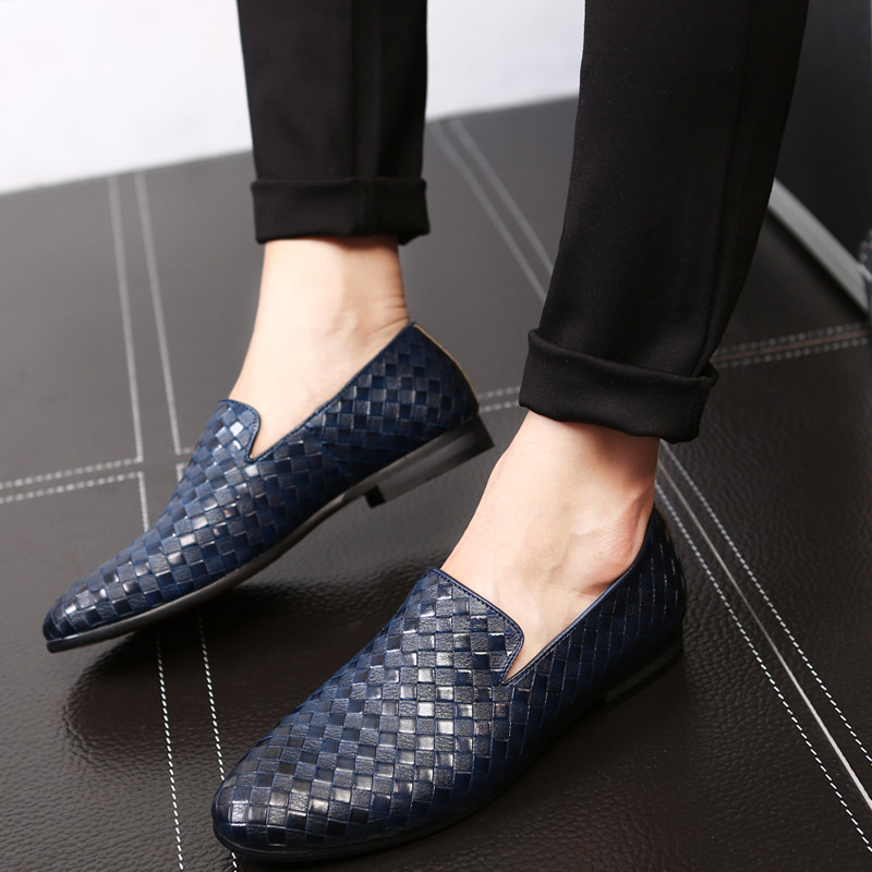 2021秋季新款英伦男士小皮鞋编织套脚懒人豆豆鞋韩版发型师潮鞋子