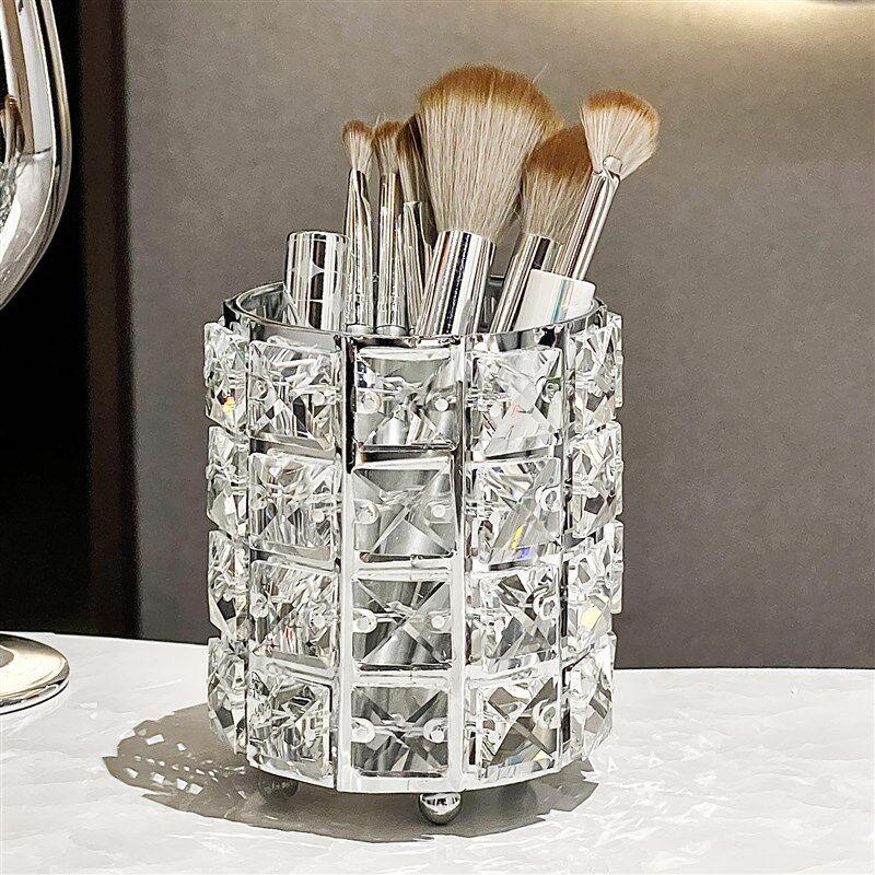 收纳玻璃笔筒桌面化妆台眉笔彩妆大容量水晶化妆刷收纳筒刷具收纳