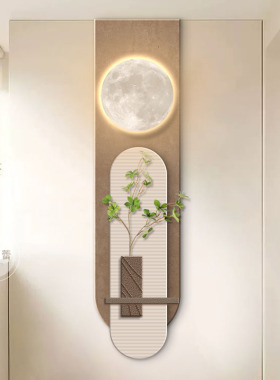 奶油风入户玄关装饰画绿植实物氛围感发光灯画高级感走廊过道挂画