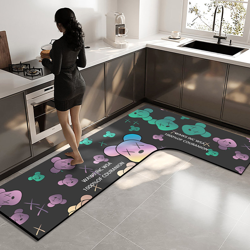 L形高级感厨房地垫硅藻泥吸水吸B油防滑可擦免洗防油耐脏好打理