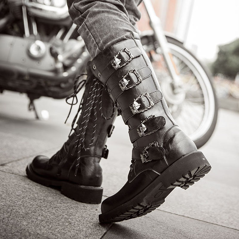 男靴子秋季高筒马靴长靴工装靴男士大头皮靴防水大码长筒马丁靴潮