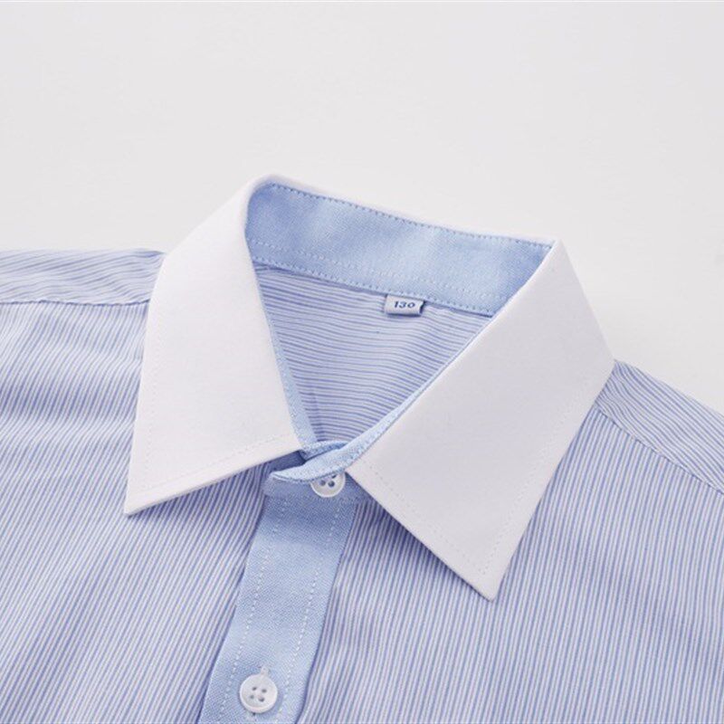 儿童中小学e生校服衬衫p长袖春秋款英伦学院风男童蓝白条纹衬衣纯
