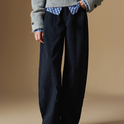 minikids童装 口袋弯刀牛仔裤女童秋季新款复古个性前卫纯棉裤子