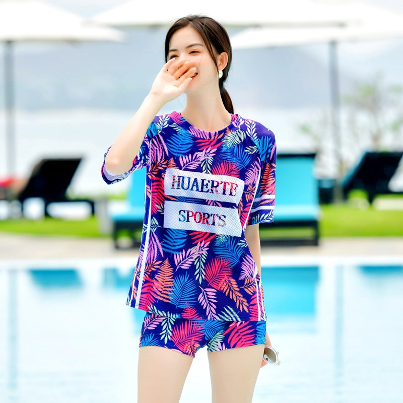 游泳衣女分体三件套保守加大码遮肚显瘦运动宽松温泉罩衫秋冬泳装
