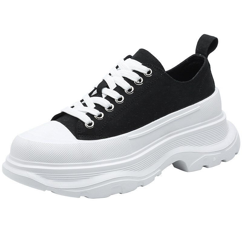 ins情侣板鞋松糕小白鞋男女黑白色高帮帆布马丁靴小众厚底老爹鞋