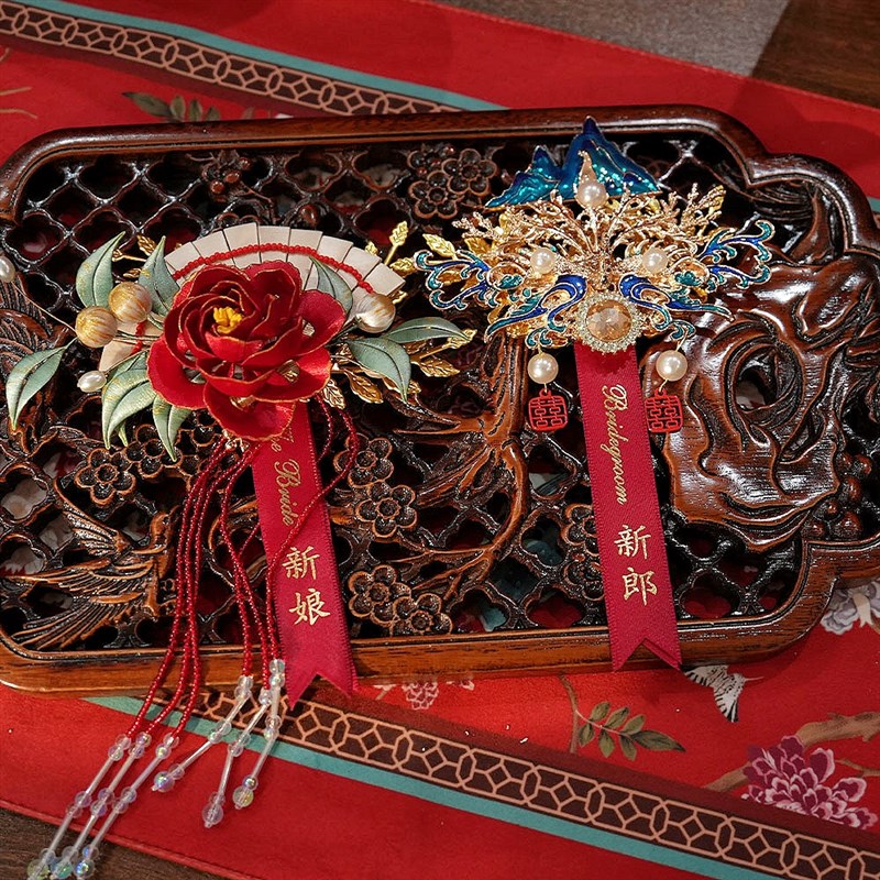 凤吟婷结婚礼缠花景泰蓝胸花新郎新娘胸针别花一对高级感襟花备婚