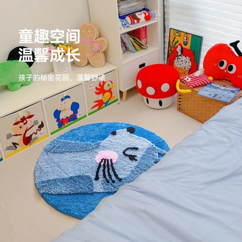 卡通奇奇圆形地毯卧室床边毯可爱儿童地垫2025新款转椅脚垫可机洗
