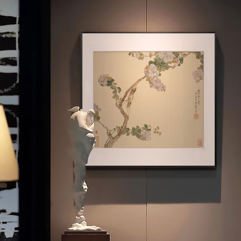新中式酒店餐厅装饰画玄关花鸟图多联国画客厅高级感背景墙挂画