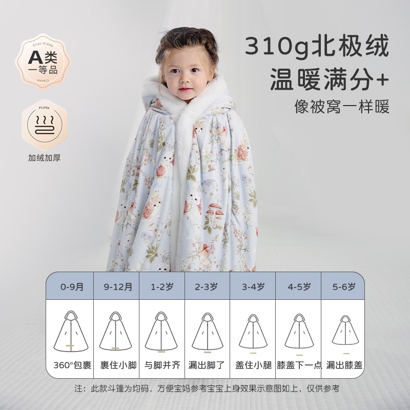 婴儿斗篷秋冬款宝宝外出披风加绒可伸手儿童冬季挡风被防风防寒