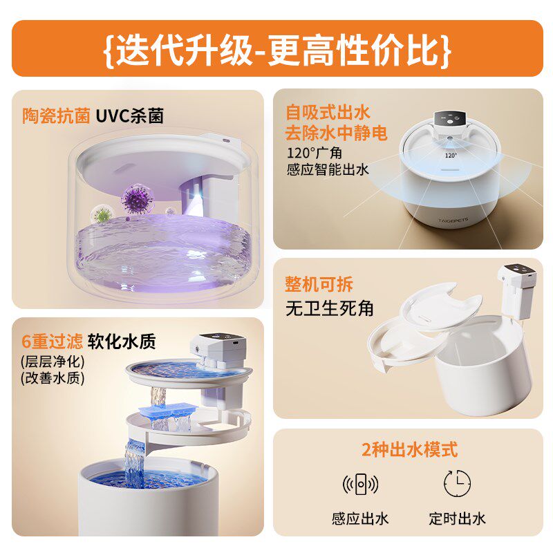 猫咪陶瓷无线饮水机不插电自动循环水猫喝水碗抗菌宠物智能喂水器