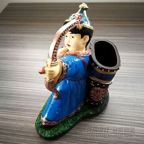 蒙古族特色卡通摆件 小孩射箭笔筒 内蒙古工艺品 草原旅游纪念品