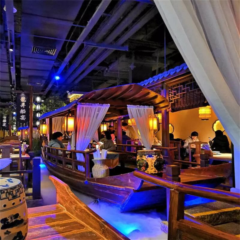 桂满陇室a内餐饮仿古木船中式乌篷餐厅西湖船宴装饰水上吃饭蓬子