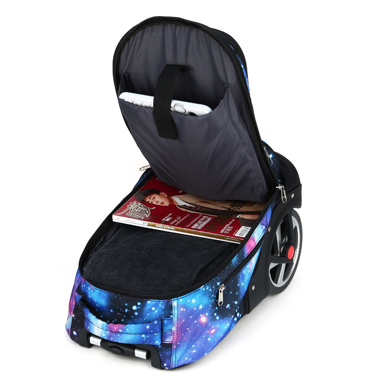 星空新款拉杆书包中小学生男女大容量双肩背包爬楼梯大轮静音箱包