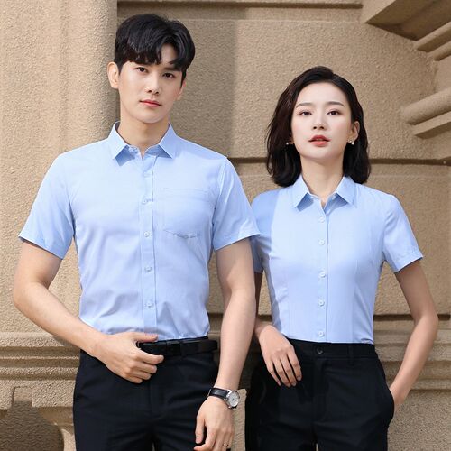男女职业装衬e衫办公室商务夏季定制白衬衣工作服厂服印字刺绣log