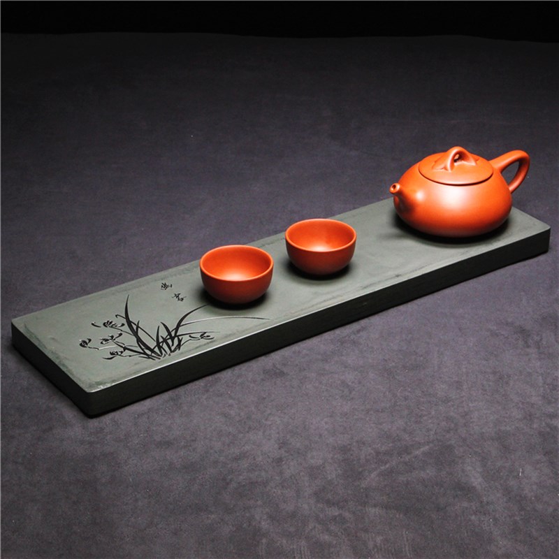 天然歙石茶盘功夫茶具 家用简约干泡石茶台套装大号茶海乌金石