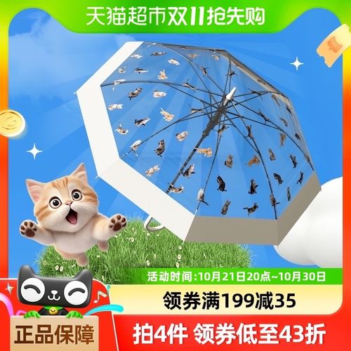 天玮伞业日f系网红氛围感透明雨伞猫狗萌趣伞高颜值男女长柄伞
