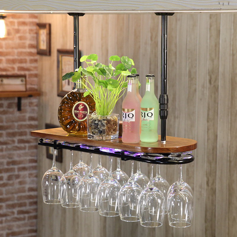霓虹灯实木酒吧酒杯架红酒杯架高B脚杯架倒挂家用客厅悬挂酒架摆