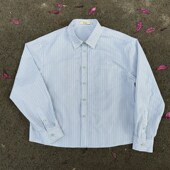 Erole 60支纯棉轻薄编织条纹衬衫 短宽高知风慵懒松弛白色百搭衬衣