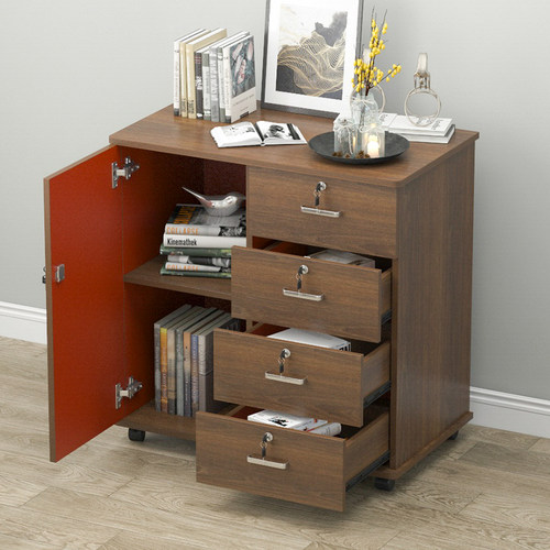 移动柜文件柜资料柜木质矮柜80高一门四斗带导轨工具柜带锁储物柜