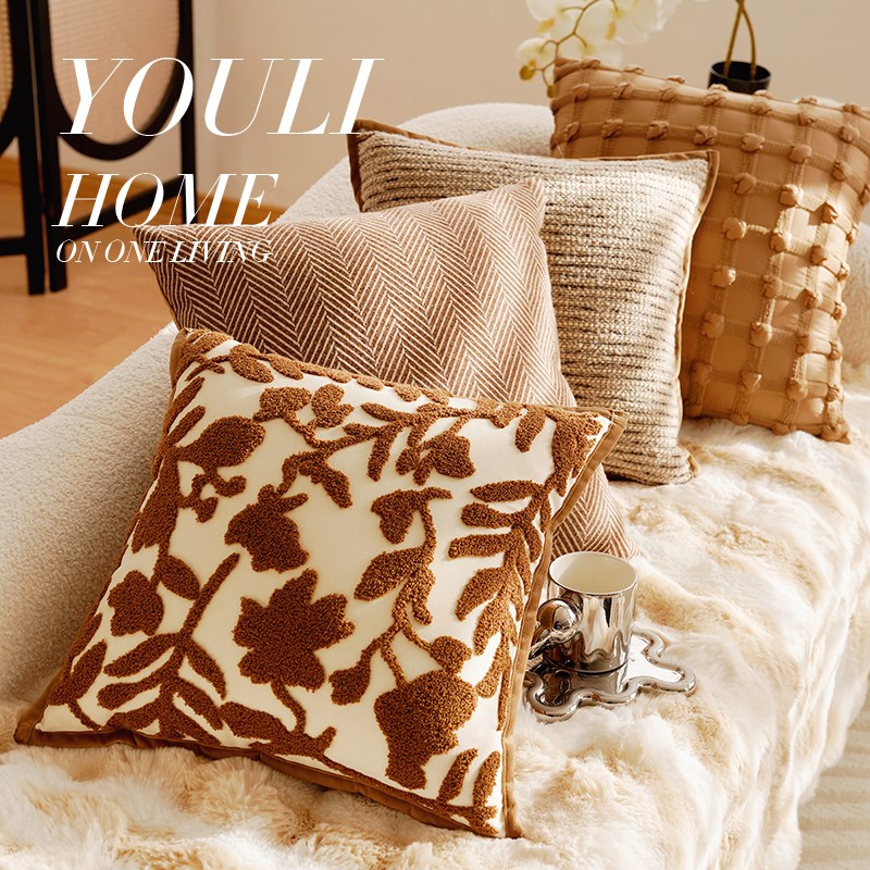 中古风棕色靠垫法式奶油风抱枕套美拉德床上靠枕客厅沙发靠背含芯