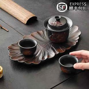 家用客厅办公室功夫泡茶壶盖碗陶瓷整套中式 紫陶茶具套装 高档礼盒