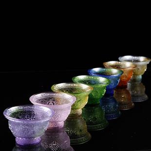 家用佛堂密宗古法琉璃八吉祥摆件供水杯供碗供佛灯烛台七供杯大号