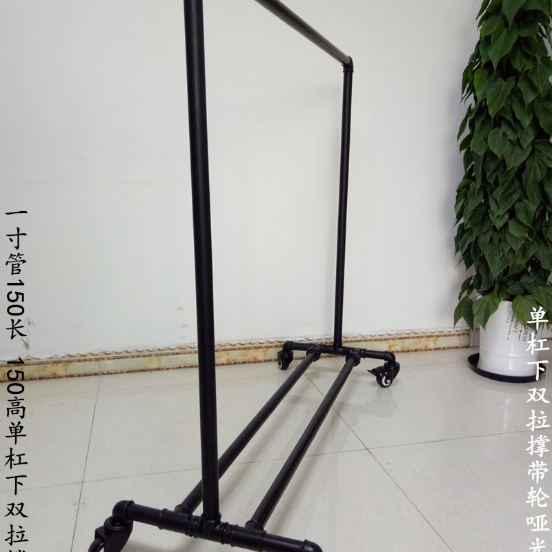 服装展示架水管龙门架铁艺晾衣架复古落地架服装店展会带轮挂衣架