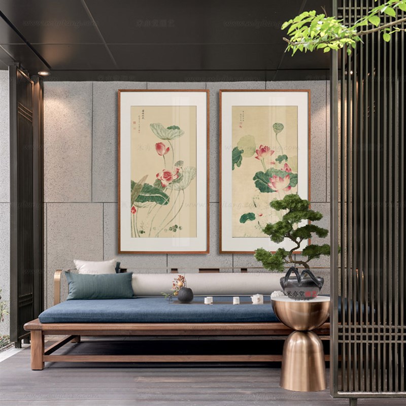 米亦堂x蒲塘秋艳荷花图 吴应贞新中式花鸟国画书房餐厅玄关字挂画