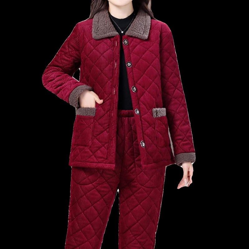 冬季新款加绒加厚套装女中年妈妈装时尚保暖灯芯绒棉衣棉裤两件套,女装/女士精品,时尚套装,淘宝优惠券,粉丝福利购,淘宝优惠卷