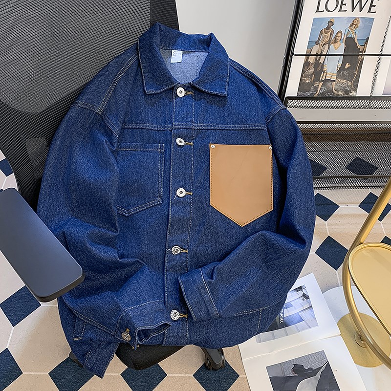 高级感牛仔夹克褂子男士春秋季新款廓形休闲宽松口袋上衣短款外套