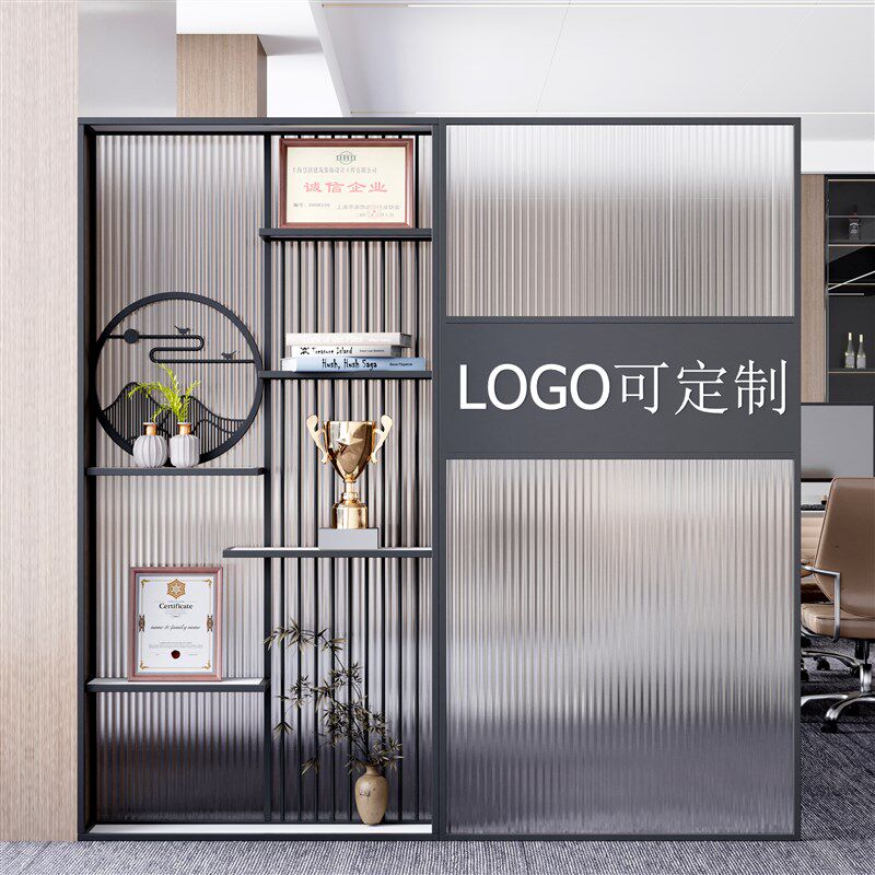 公司前台隔断屏风办公室形象墙奖牌展示架进O门玄关玻璃置物架入