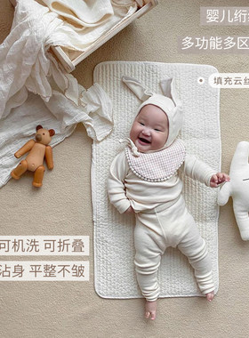 ins婴儿床单 宝宝外出绗缝小地垫子新生儿隔脏S小床单多功能 韩版