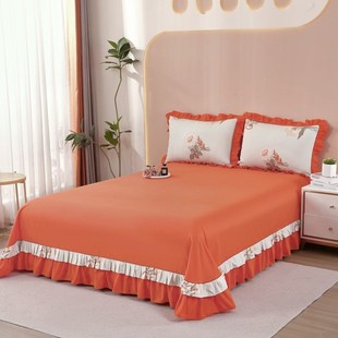 床单单件纯棉10h0全棉枕套三件套花边2024新款夏季大床单250x270