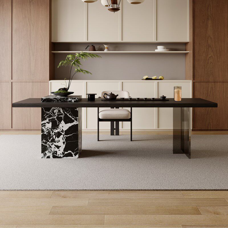 意式极简原木茶桌椅组合家用办公桌高端实木大板书桌餐桌2025新款