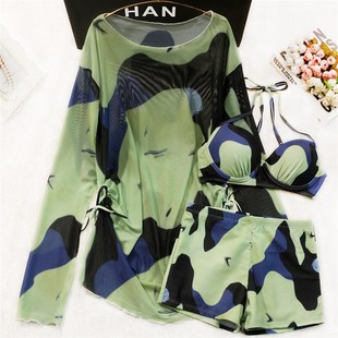 【碧波万顷】聚拢显瘦保守泳裤长袖罩衫新款泳Q衣女款泡温泉三件