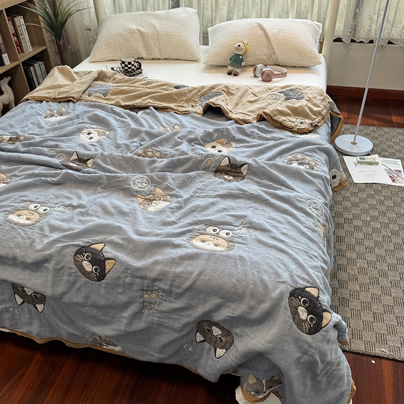 猫咪可机洗五层纱布夏被薄被子被子双层纱夏凉被空调被