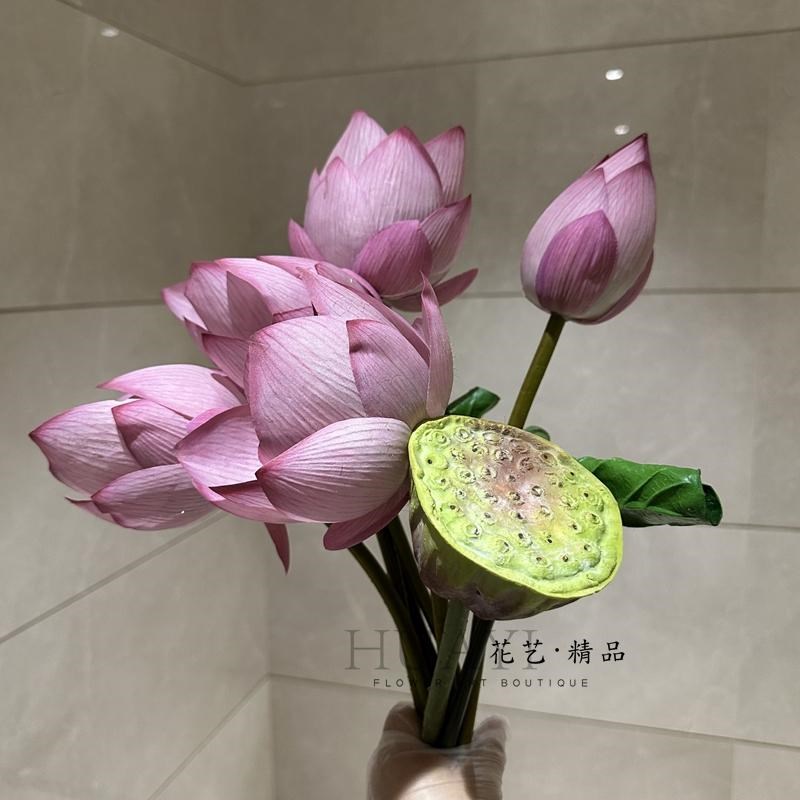 仿真荷花装饰品粉色荷叶假花绿植花束花J艺高级感客厅桌面插花摆