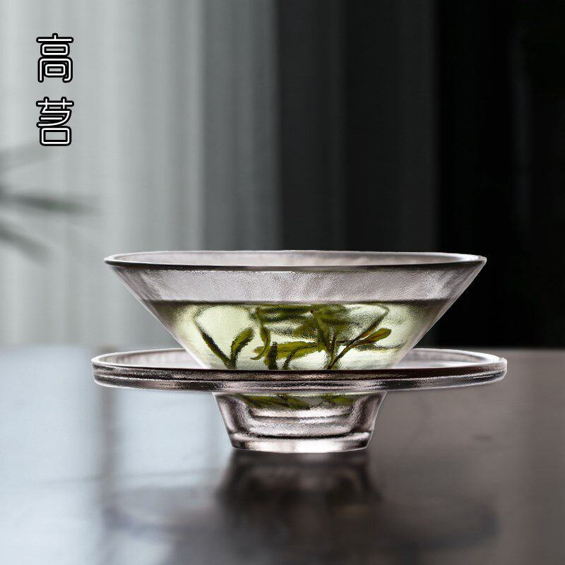 中古玻璃茶盏主人杯单杯仿宋古风杯大号斗笠杯绿茶点W茶碗功夫茶