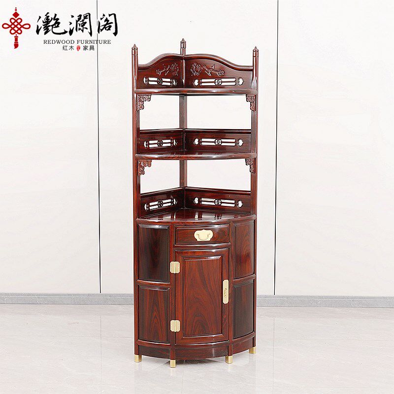 红木家具印尼黑酸枝三q角柜阔叶黄檀中式酒柜墙角储物柜实木展示