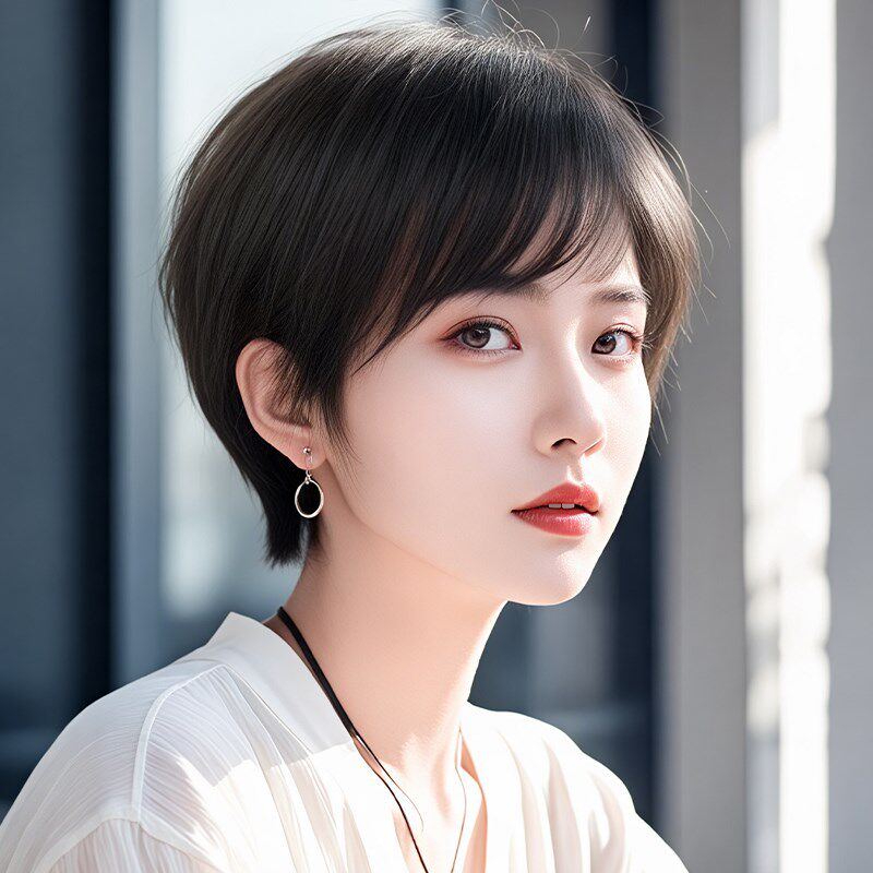 短发假发女全头套真发夏季轻薄减龄波波头自然黑色日W常整顶假发