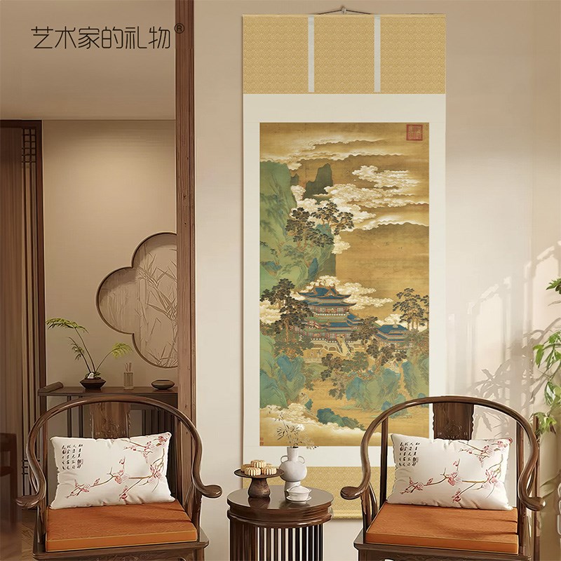 赵伯驹仙山楼阁客厅书房茶室装饰画挂画玄关水墨高清卷轴字画